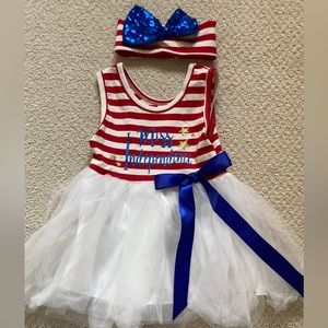Two piece “Miss Independence” tule summer dress with headband 9-12 month size